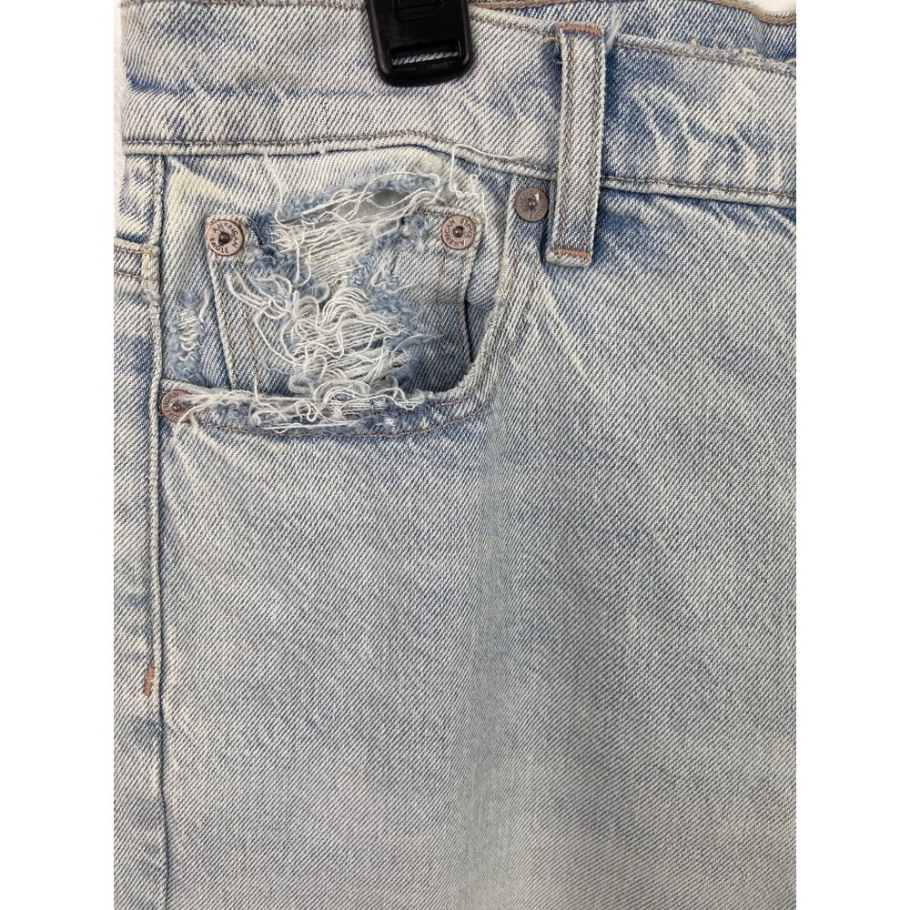 AE Stretch Super High-Waisted Straight Distressed Light Blue Jeans Womens Size 8 - Picture 4 of 11